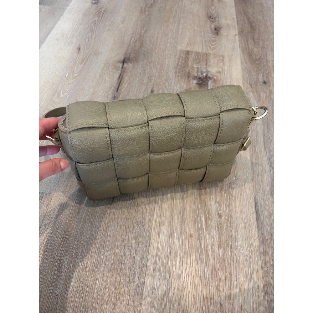 Chiara Ferretti Woven Leather Crossbody Bag Taupe Made in Italy Padded